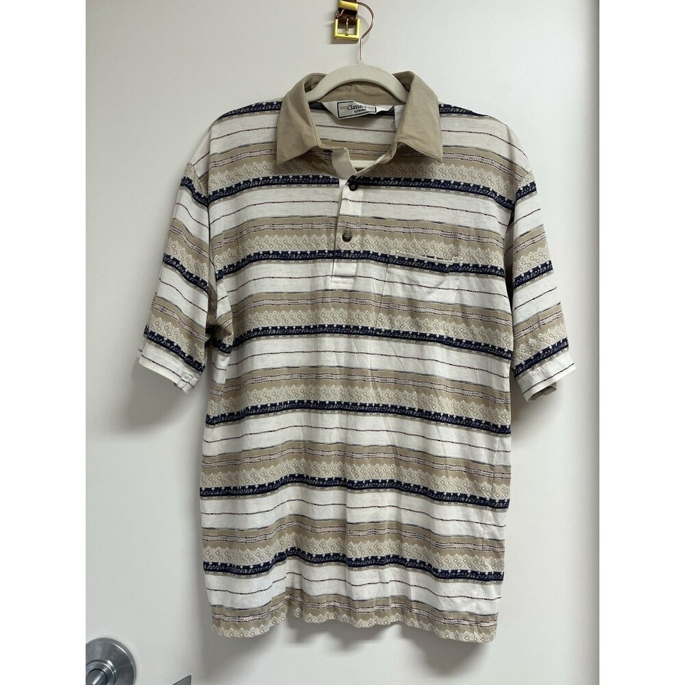 Classics Palmland Vintage Single Stitch Striped Pullover Collar Shirt Large